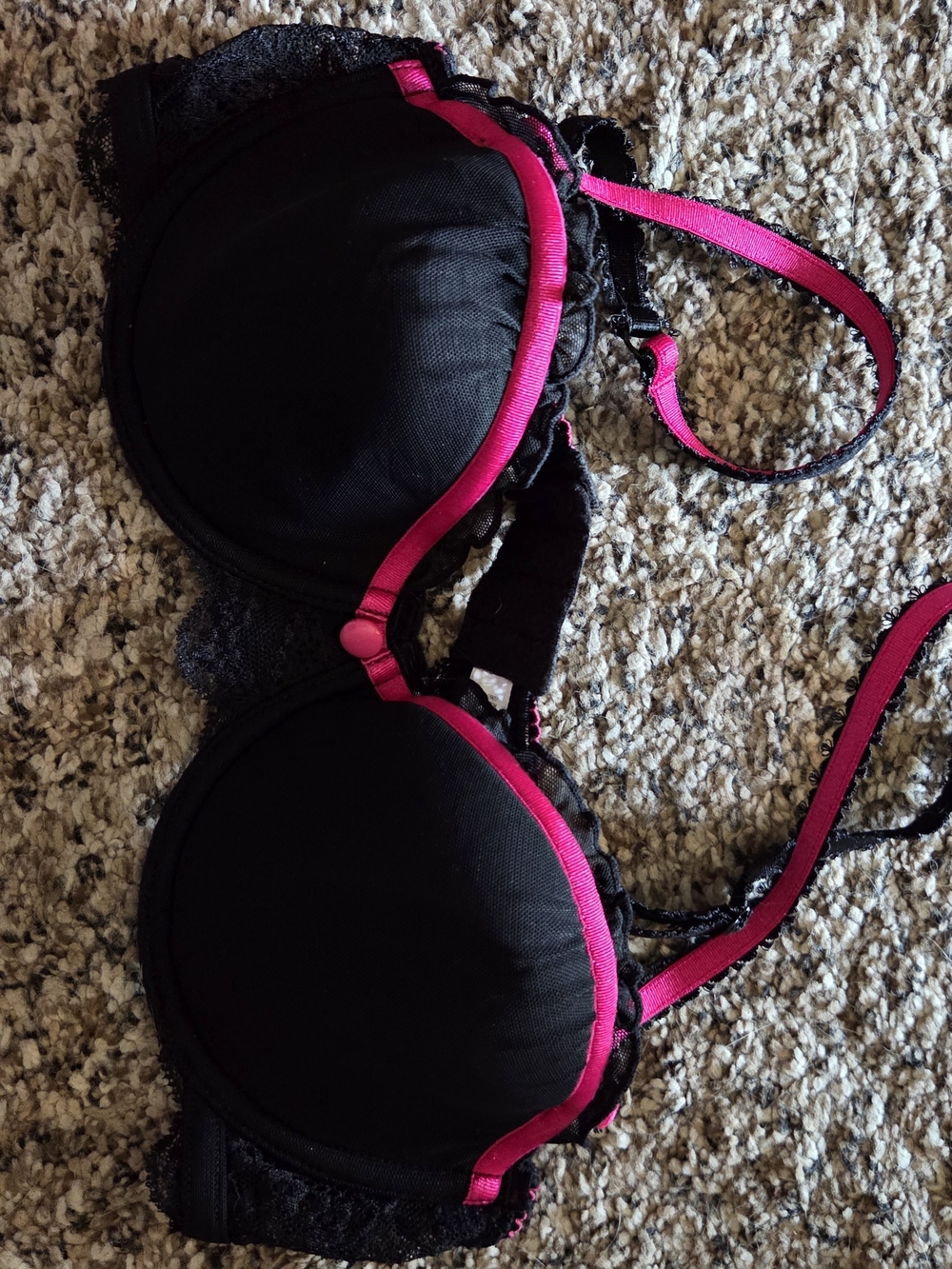 Candie's Black Bra with Hot Pink Trim and Lace Accents